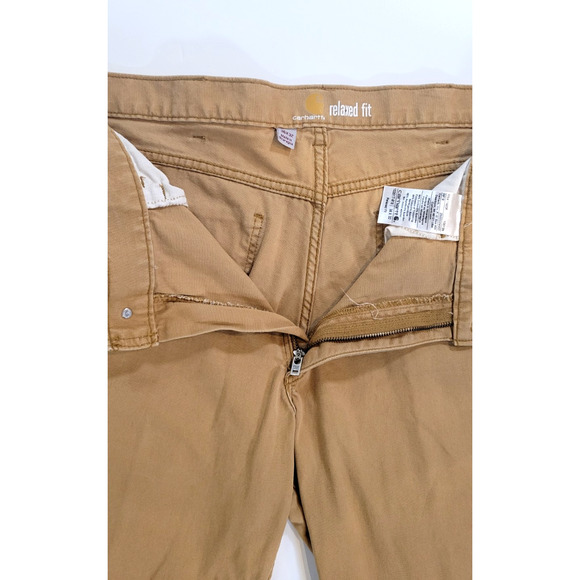Carhartt Mens 36x32 Canvas Work Pants 5 Pocket Relaxed Fit 14806 Tan Khaki Camel - Picture 7 of 11